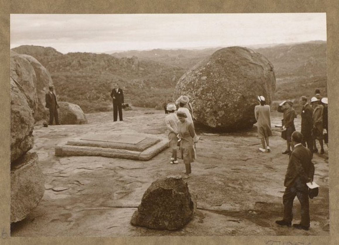 daddyhope's tweet photo. The Queen’s family was also at the center of the colonial project in Southern Rhodesia (Zimbabwe) after Queen Victoria gave the nod to Cecil John Rhodes, the country was named after Rhodes.

Here Queen Elizabeth and her mother, also called Elizabeth visited Rhodes’ grave in 1947. https://t.co/HHdeRSE3TI