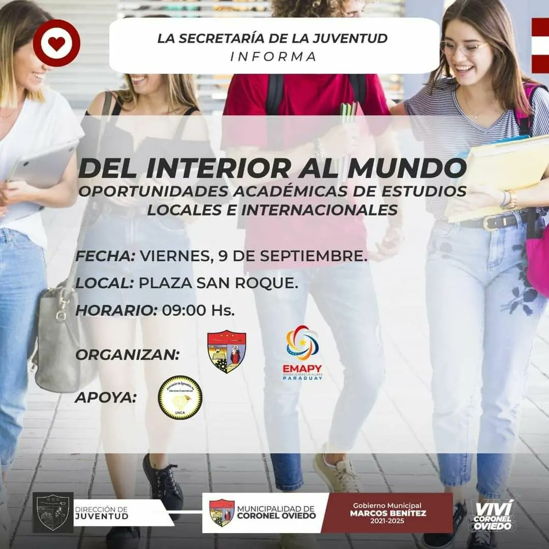 📢¡Atención ciudad de #CoronelOviedo!

Te esperamos mañana en la feria de oportunidades académicas, desde la 9:00, en la Plaza San Roque.🤩

Conocele a Paolo López, de la ciudad de Campo 9, exbecario graduado de la Universidad Nacional de Taiwán. 🇹🇼🔝

 🔗facebook.com/94697832870453…