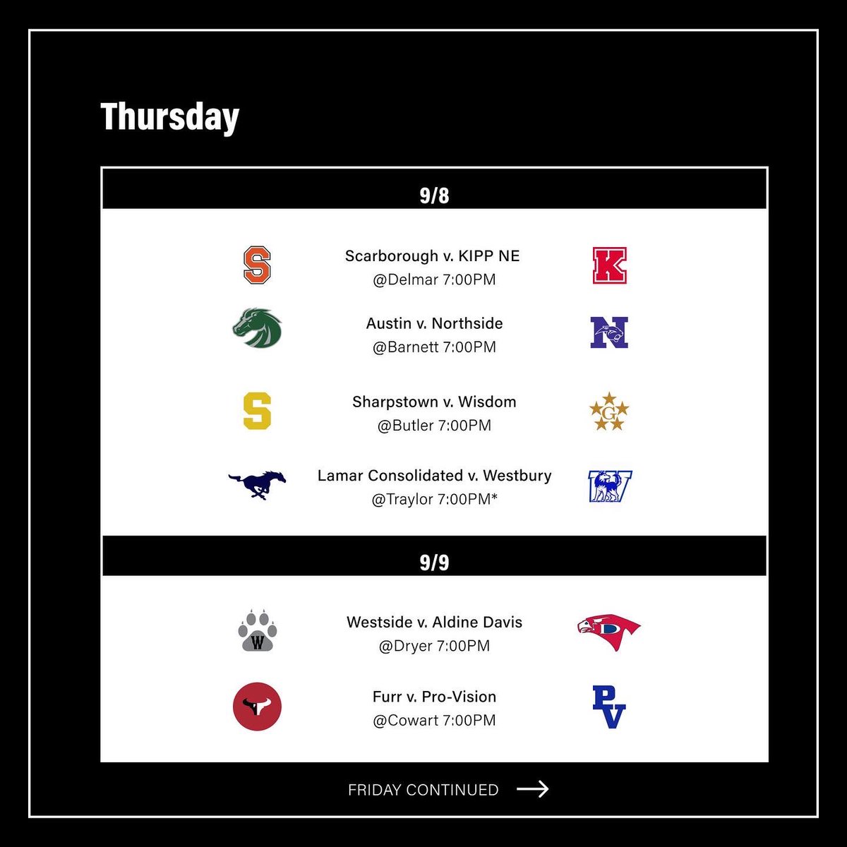 localsports_net's tweet photo. The People You Know. The Schools You Love.

On to week three! We can’t wait to see the type of energy these HISD football programs bring to the field on game day. 🏈

View it all on the LSN platform. Stream HISD games — live and on demand for free.

Create your free LSN account. https://t.co/KnOxYOBNPZ