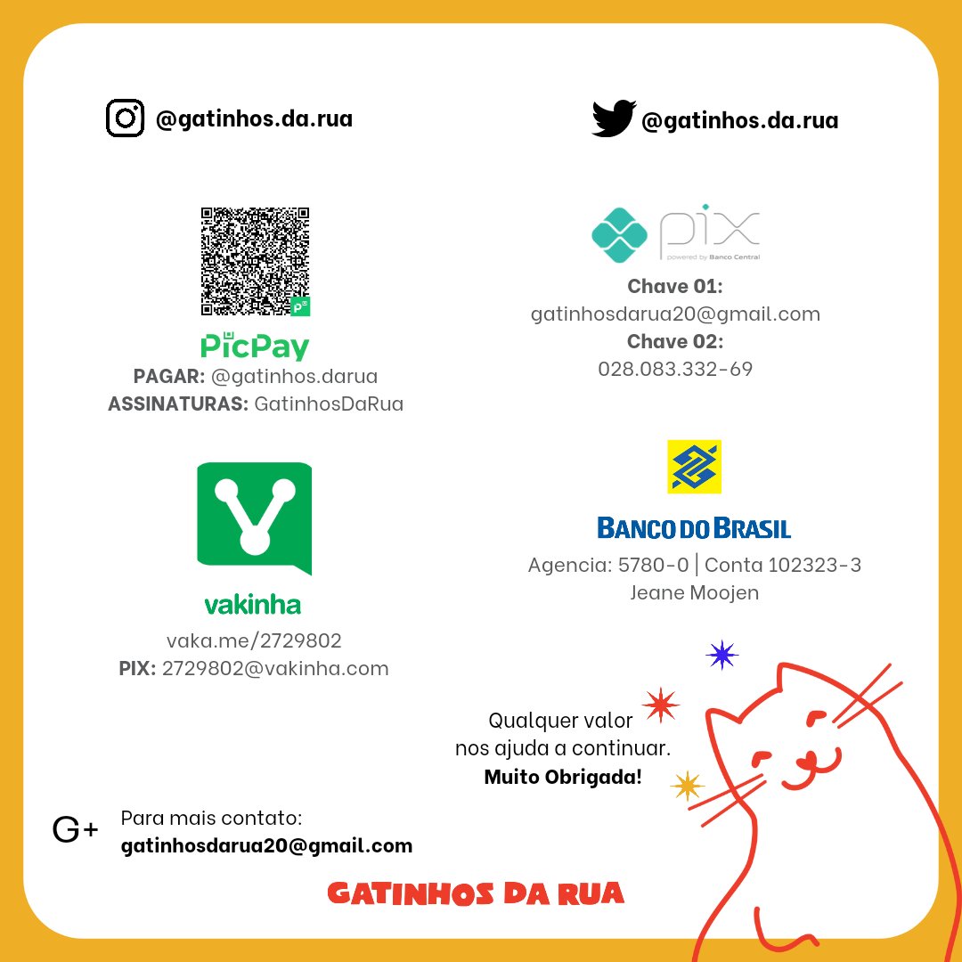 gatinhos_darua's tweet photo. Gente, nossa conta ainda está em quase 15.000,00 😔

Quem puder nos ajudar, pfvr
Estamos com nossa rifa:
https://t.co/liqxyUcDD6

Nosso Assinaturas Picpay:
https://t.co/Utr7NurO4Q

Nossa vakinha:
https://t.co/8UKytw2muM https://t.co/EMQ08FxoC7