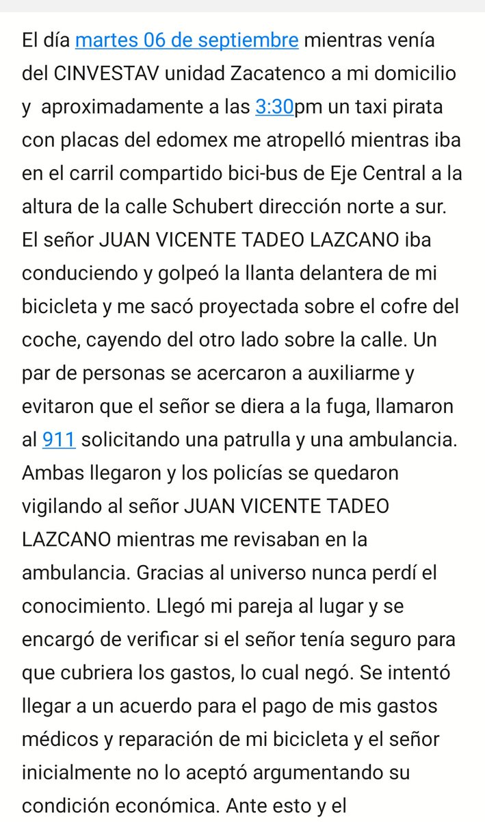 BrenMagan94's tweet photo. Como probablemente ya saben, el día martes me atropellaron mientras iba en mi bici. Desafortunadamente liberaron al responsable por una tontería que en ningún momento estuvo en nuestro control. @BicireporteraDF @pedestre  @AlessandraRdlv @MareaVerdeMex @FrenteSororidad https://t.co/rW5jVyoTr7