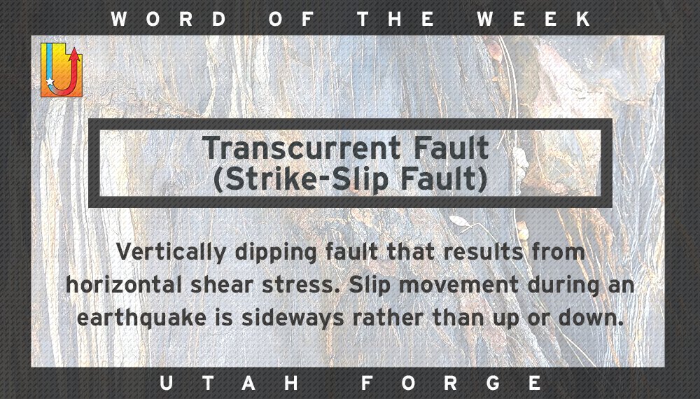 utahforge's tweet photo. This week's word of the week is 'transcurrent fault'. Learn more geothermal vocabularies at https://t.co/l9MPOWSJgO 
#utahforge #geothermal #trancurrentfault #strikeslipfault https://t.co/AjEiU32LgX