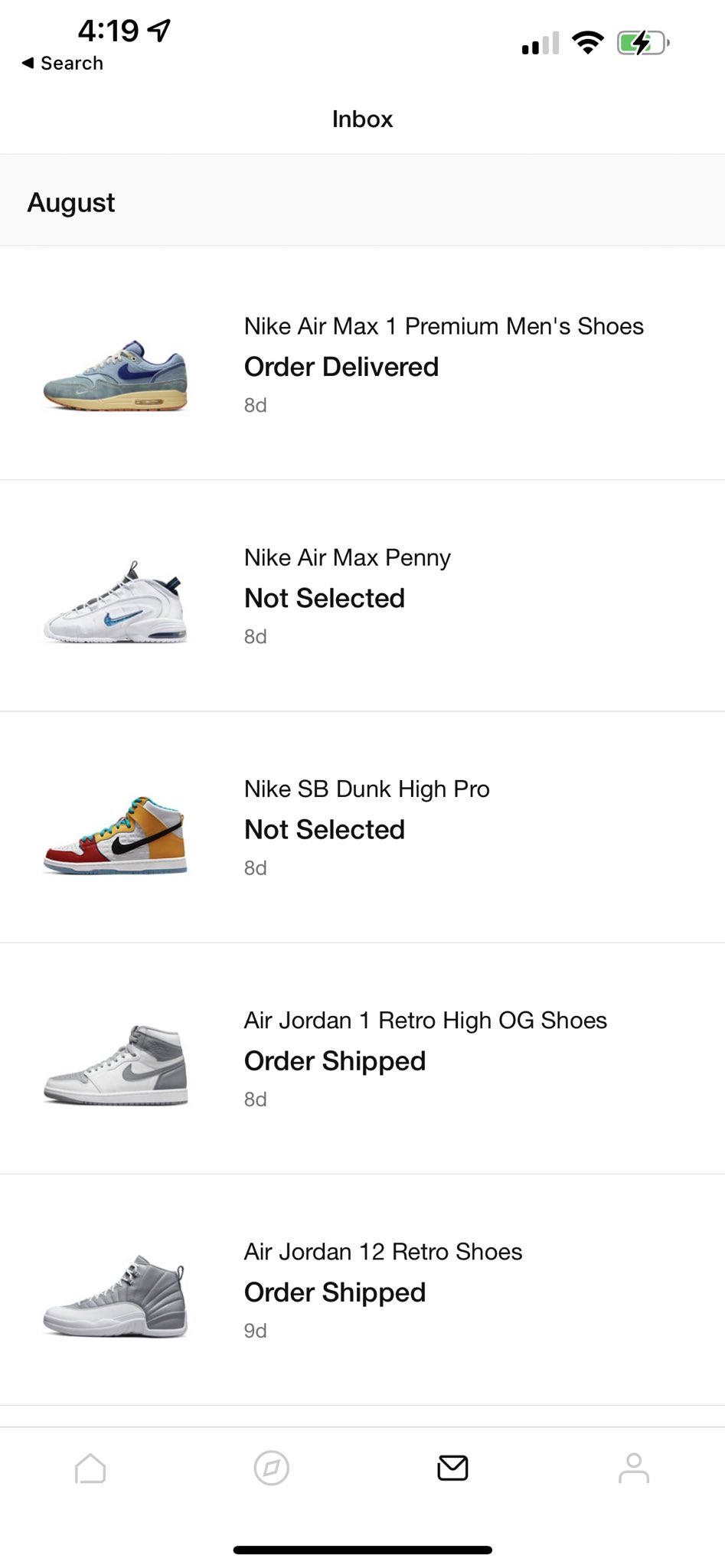 nike purchase history