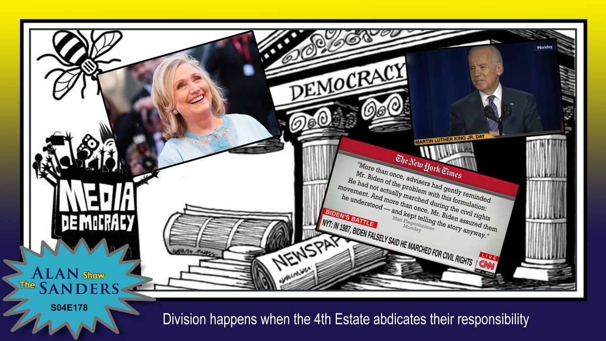 AlanJSanders's tweet photo. Today I wanted to talk about the 4th Estate and how they have abdicated their responsibility to tell the truth. To illustrate their role as members of the propaganda wing of the Democrat party, I use @HillaryClinton and @JoeBiden as examples. #ButHerEmail

https://t.co/c2rFskCL8v https://t.co/bMGcNMFQLk