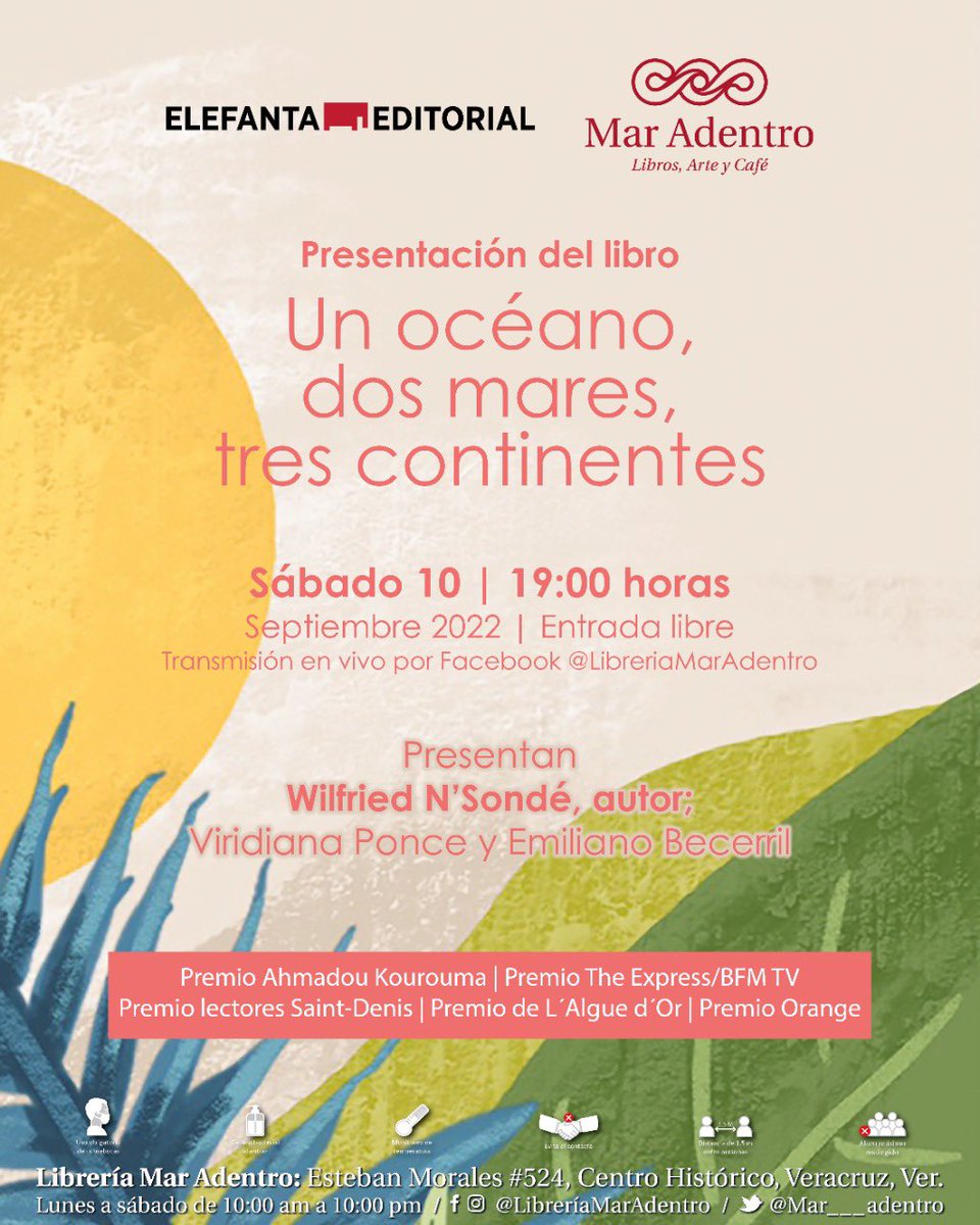 ElefantaEditor's tweet photo. Estamos de plácemes porque estaremos con Wilfried N’Sondé en Veracruz, presentando su magnífico libro. El sábado estaremos en el Puerto, en la hermosa @Mar___Adentro con @LaViritaPonce. Y domingo y lunes en Xalapa, en la @FILU_UV con @latinamericanah 🔥 https://t.co/rX8tle5a3s