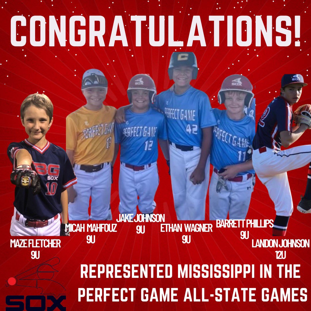 SBGsox's tweet photo. ⭐️ BIG SHOUTOUT to these SBG gamers on their selection and representation for state of Mississippi in the @PerfectGameUSA All-State Games!
➡️Landon Johnson 12U
➡️Barrett Phillips 9U
➡️Micah Mahfouz 9U
➡️Ethan Wagner 9U
➡️Jake Johnson 9U
➡️Maze Fletcher 9U
⭐️ Congrats fellas! https://t.co/tmivn5VVi5