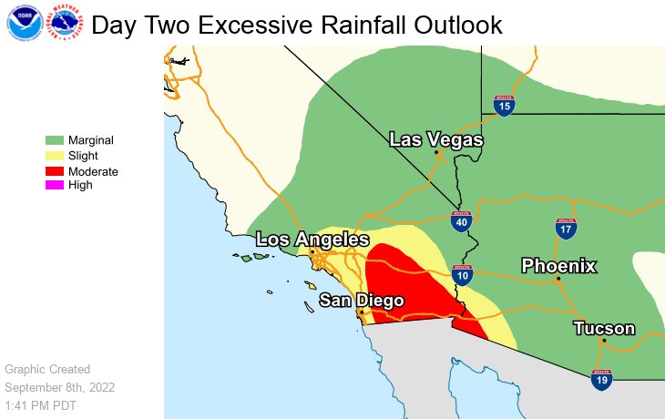 ShaneLewisWx's tweet photo. Not something you see very often, #ExcessiveRainfall outlook is calling for a moderate risk, slight, marginal risk for SW regions of the CONSUS.
Recall, that flash flooding is one of the deadliest meteorological phenomenons. #CAwx #NVwx #AZwx
#TCKay https://t.co/bds2uQ8egh