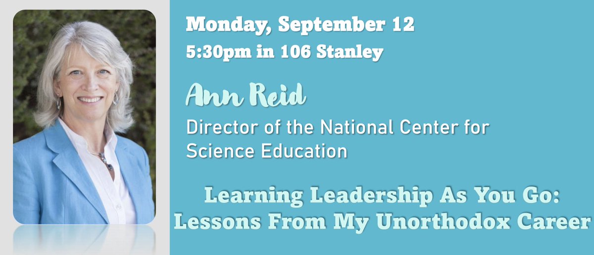 We are kicking off the SLAM 10th Anniversary Seminar Series with an exciting talk from Ann Reid, director of the National Center for Science Education. Learn more about her path to scientific leadership this Monday, 5:30 pm, 106 Stanley Hall. See you there!