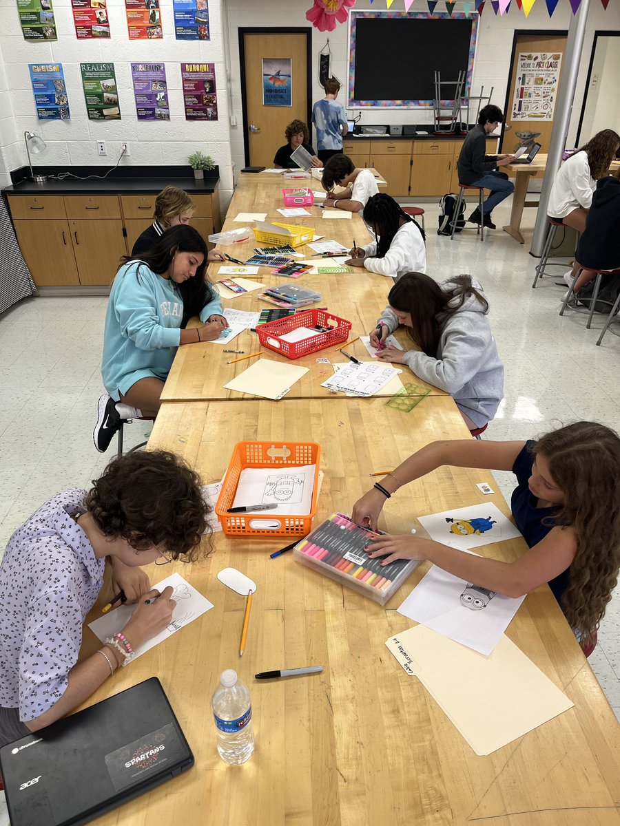 MsLoeperSLMS's tweet image. At @SpringtonLakeMS we are “One in a Minion!” Artists working away already at drawing their own Minions.