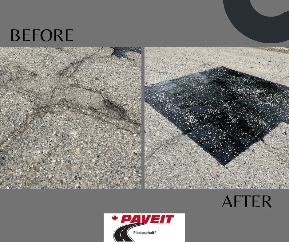 Paveitconst's tweet photo. A little bit of Plastasphalt we did for @Fairview_AB  this week. 
.
.
.
Fun Fact: Our President, Rob grew up in Fairview. It was great heading back to his roots to lay some permanent pothole repair! https://t.co/EUA2hAxzqq