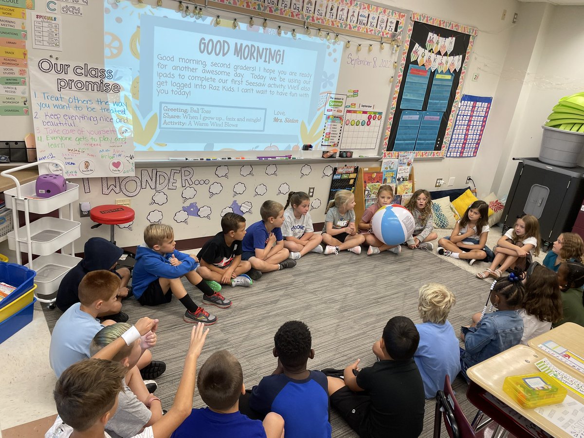 Friends had so much fun greeting one another with our beach ball toss at morning meeting 😊 #gvfeeling <a href="/ConcordGV/">Concord Elementary</a>