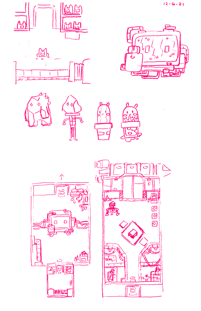 encifer's tweet photo. Now that Mechanibot has been out for a week, please enjoy some original concept art! Almost all of the original ideas seen here made it into the game in some form. Honestly the biggest challenge for this game's art direction was learning how to be a pixel artist https://t.co/rEag0mJ6uf