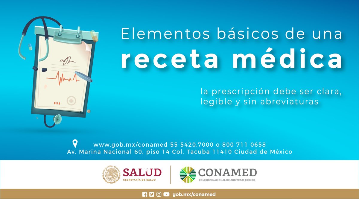 CONAMED_SALUD's tweet photo. La #RecetaMédica 👉 🌐https://t.co/iA4vCiflGU

Para evitar errores en la interpretación, la prescripción debe ser: clara, legible y sin abreviaturas, para proteger la seguridad del paciente.

Descarga, comparte y continúa con las #MedidasSanitarias https://t.co/XDefwafTTj