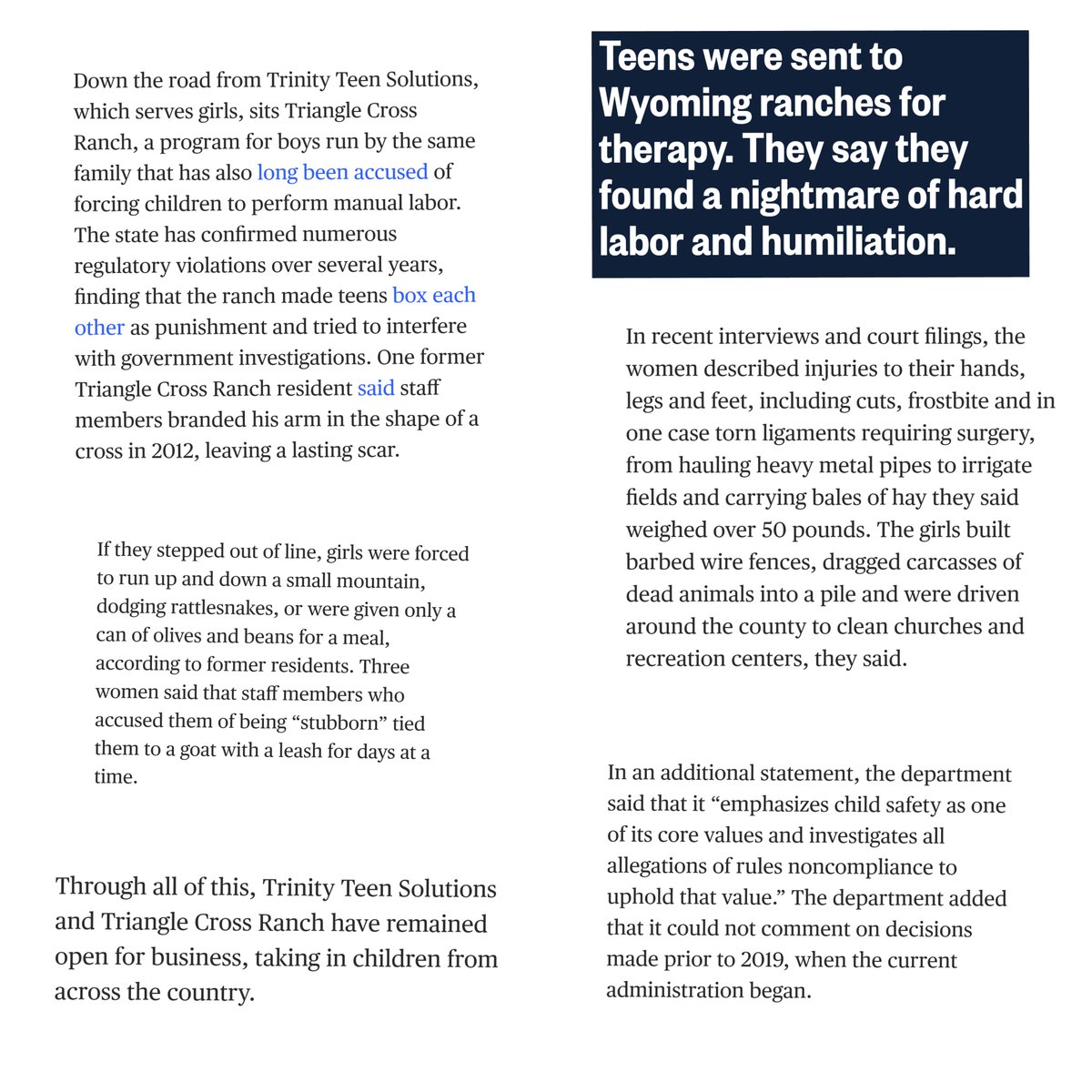 unsilenced_now's tweet photo. #TrinityTeenSolutions uses "troubled girls" to do heavy and #Unsafe manual labor in Wyoming. #TriangleCrossRanch is owned by the same family, subjecting boys to the same #Abuse. The "punishments" used for these teens are beyond horrific. They are still open and abusing children. https://t.co/AvhnldWAwZ