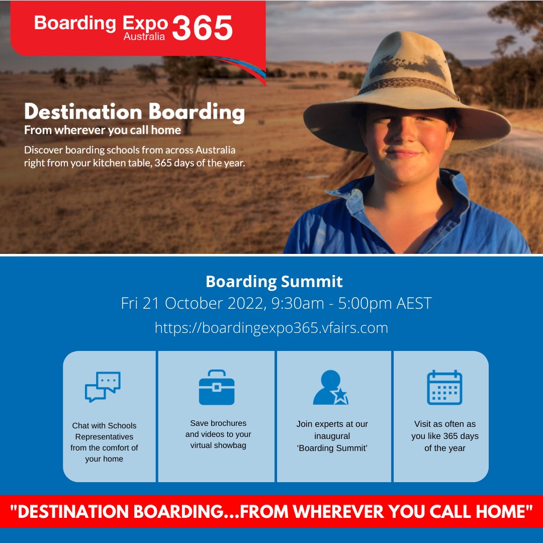Have you visited our virtual platform, Boarding Expo 365?
 
#boardingexpo365 #australianboardingschools #boardingschoolsaustralia #destinationboarding #boardingisfun #boardingcommunitiesinschools #icpa #boardingexpo