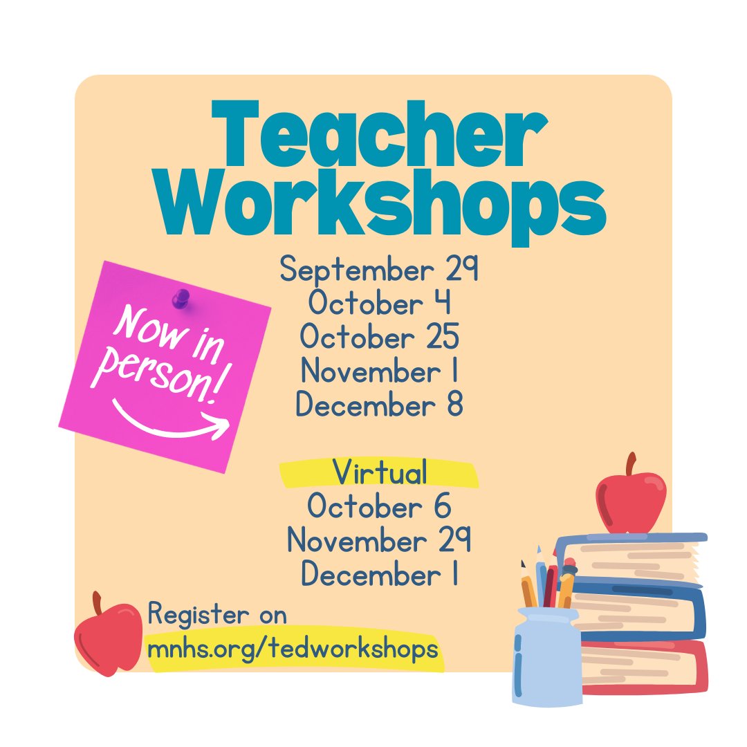MNHistoryDay's tweet photo. Teacher workshops are back! We have a variety to offer this year and we're back in person this year, but have virtual options as well. Save these dates and if you're already itching to register, links are live on our website now! https://t.co/ORpv9t8ven

#historyday #mnhistoryday https://t.co/r9oFhcwbkT