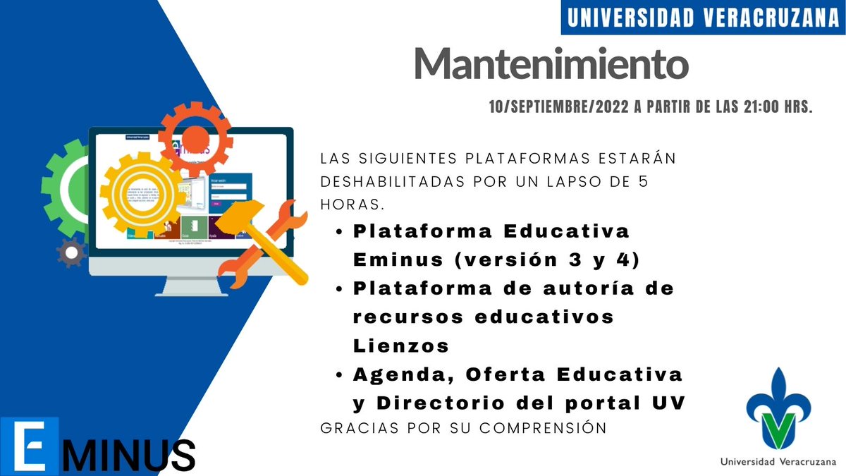 Se les informa que el sábado 10 de septiembre de 2022 se realizarán tareas de mantenimiento a servidores institucionales, a partir de las 21:00 horas con una duración aproximada de 5 horas.
