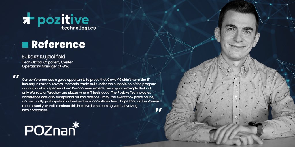 pozitivetech's tweet photo. The opinions of our #Speakers and #ProgramCouncil are very important to us! What does Łukasz Kujaciński (Tech Global Capability Center Operations Manager at @GSK) say about #PozitiveTech? 😊👇 https://t.co/r2vKPhCJtm