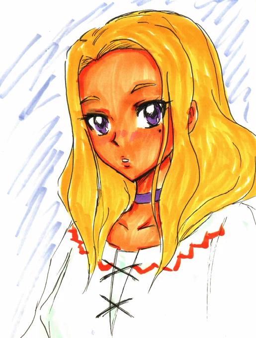 #プリキュア版深夜の真剣お絵描き60分一本勝負寝起き遅刻参加、髪下ろし えれなさん。 
