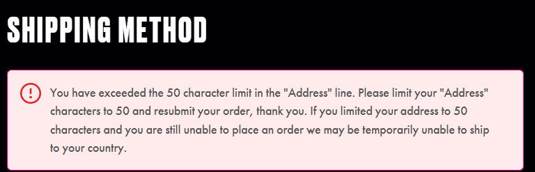 APlusRic's tweet photo. @LimitedRunGames I think there is an issue with your system. Can't order games because your char limit says it is over, when it is not. https://t.co/dStCQrOxqJ