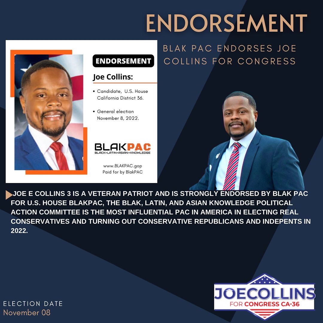 joeecollins3's tweet photo. Proudly endorsed by Latinos for America First, @BAMPAC &amp; @BLAKPAC 

#joecollinsforcongress #joeecollins3 #timetocleanthisshitup! https://t.co/gpjVz8VB4m