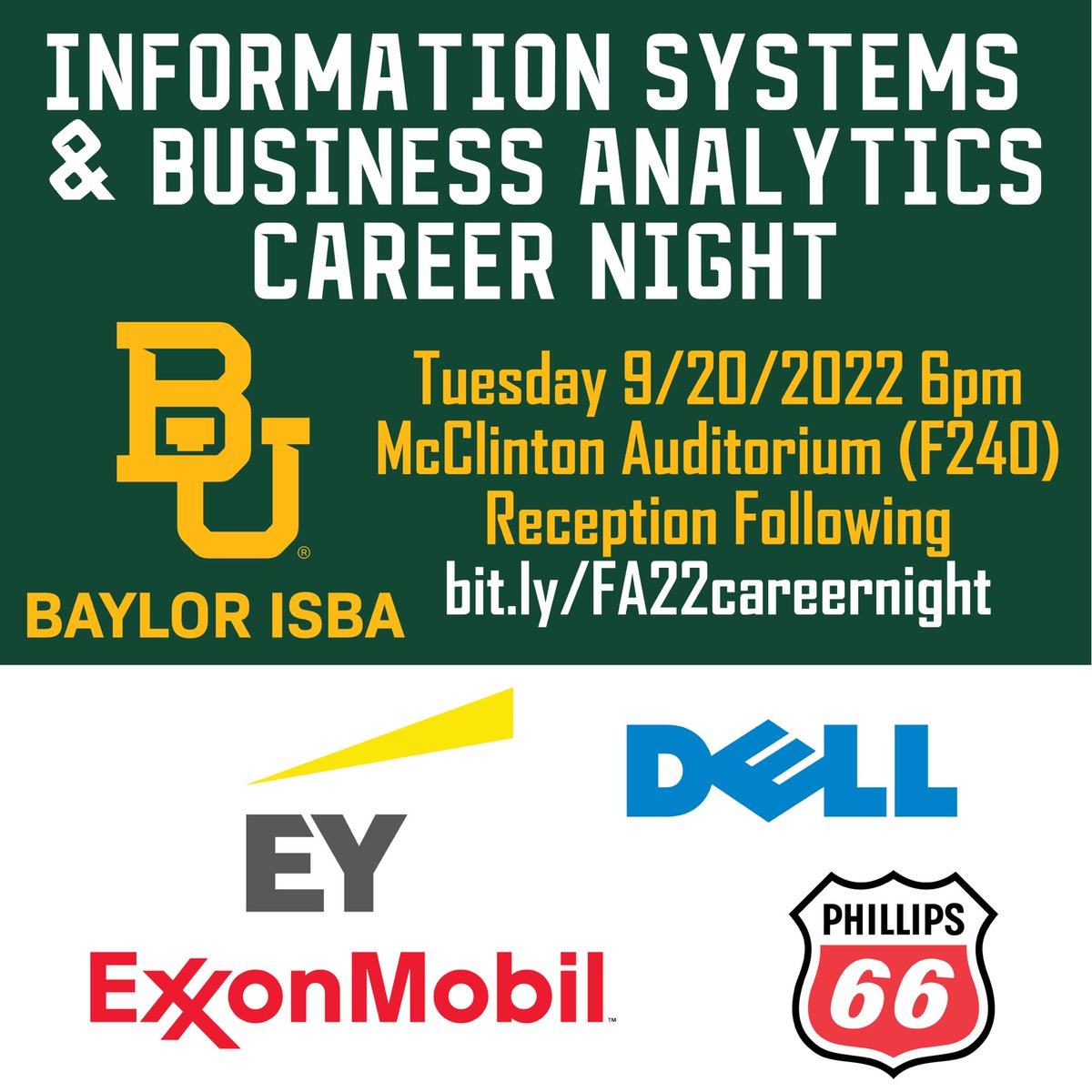 BaylorISBA's tweet photo. Hey Bears! Baylor ISBA Career Night will be on Tuesday, September 20th! Make sure to sign up through Handshake and we will see you there 🐻 #baylorisba #baylorbusiness https://t.co/I4NFaNDHXp