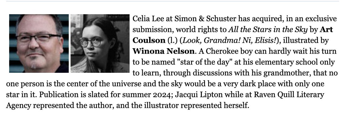 Congratulations to @UpWithTheMooses on the announcement of his new PB, ALL THE STARS IN THE SKY, to be illustrated by the wonderful <a href="/winonanelson/">Winona Nelson 🌈</a>. With gratitude to Celia Lee and the S&amp;S BFYR team. <a href="/TheTobiasAgency/">The Tobias Literary Agency</a> <a href="/RavenLiterary/">Raven Quill Literary Agency</a>