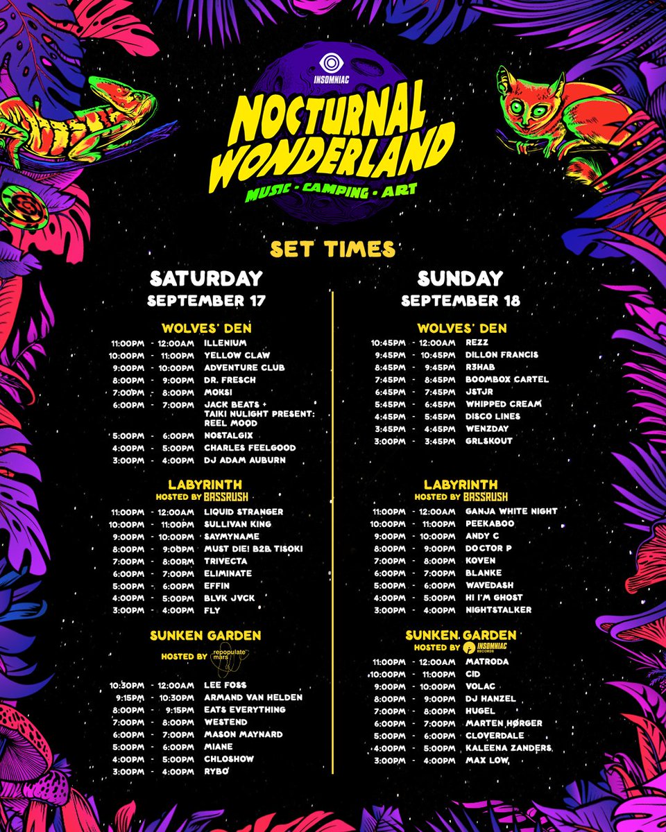 Nocturnal Wonderland schedule