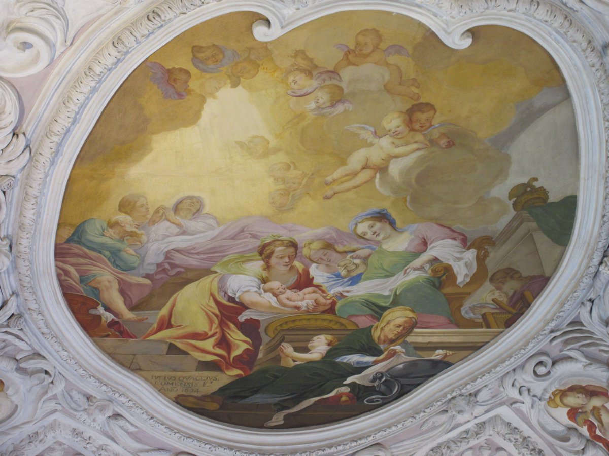 RenskeSvetlin's tweet photo. Nativity of Virgin Mary🎨Giulio Quaglio 1694 on the ceiling of the chapel #Udine
#Maria #VirginMary #SantaMaria #baroque #fresco #painting #pittura #arte #art #barocco #Videm #Italia #Europa #Videm #Benečija #FriuliVeneziaGiulia #Italy #nativita #nativity #CatholicChurch #baby https://t.co/F1yGjDrAOq