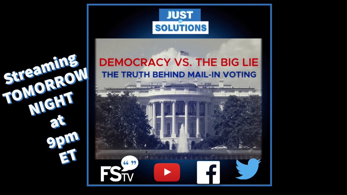 freespeechtv's tweet image. What is the truth behind mail-in voting?   Tune into #JustSolutions TOMORROW at 9pmET to find out!