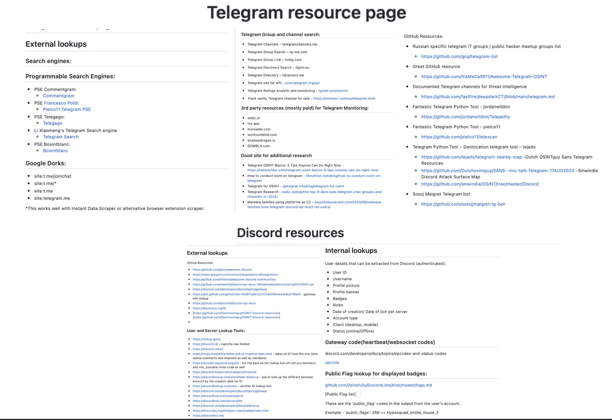 Cyber Detective💙💛 on X: DiscordOSINT Tools and websites Discord server  search engines Discord bots search engine Discord Exploits/Pentesting  Discord Search syntax Google Search queries & Dorks and more.   #osint #socmint https