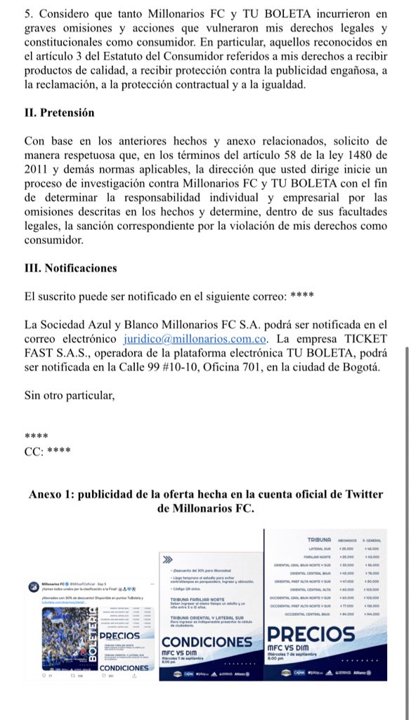 gisselleapa's tweet photo. Si ud. fue uno de los abonados de @MillosFCoficial q no pudo asistir al juego vs DIM, lo invitamos a diligenciar esta queja contra @TuBoletaNews y los directivos. Acá va instrucción en tres pasos para presentarla por Email y el formato de la queja para enviar como archivo adjunto https://t.co/l8ZFgBh60U