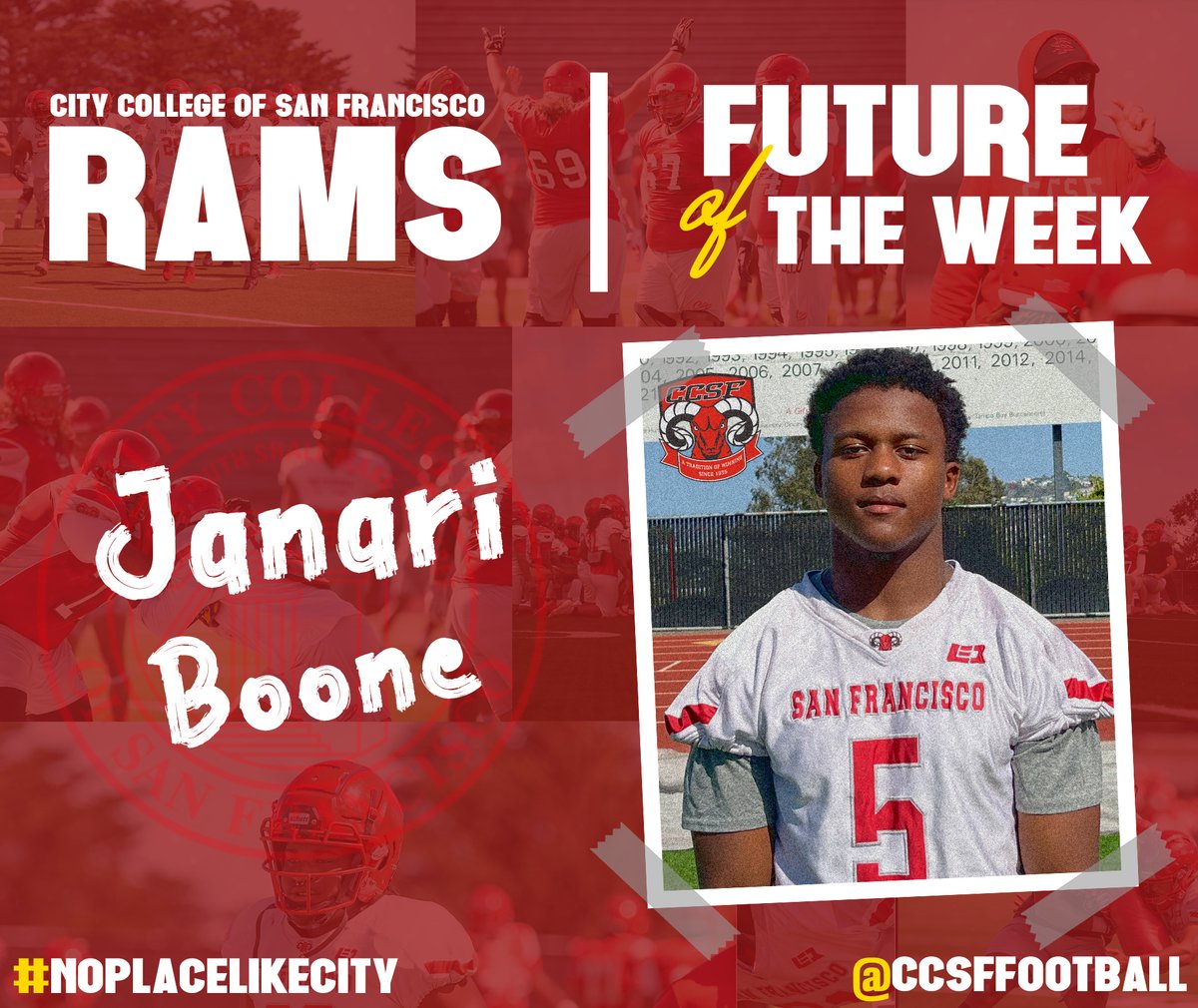 The Rams' future of the week is Janari Boone! Making big strides this semester and set to make things happen soon! 🏈 #NoPlaceLikeCity | 🐏