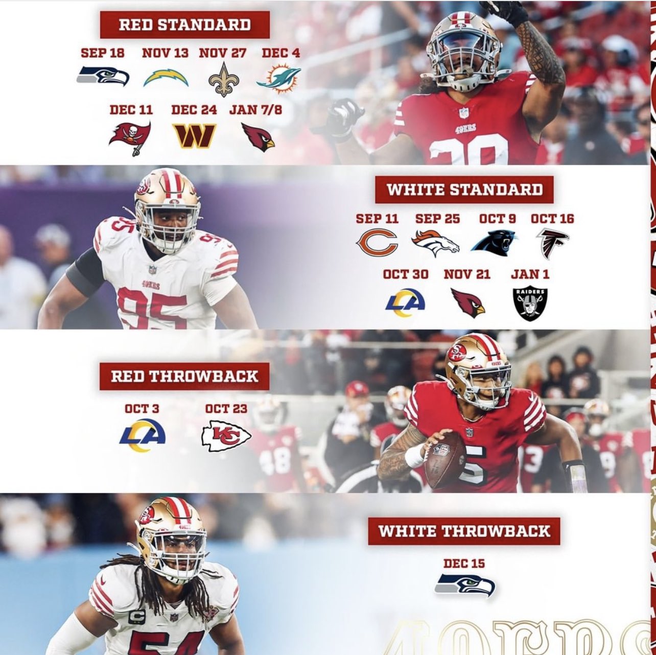 𝙏𝙝𝙚𝙎𝙁𝙉𝙞𝙣𝙚𝙧𝙨 on X: Jersey schedule is here 🗣 via @49ers, #FTTB