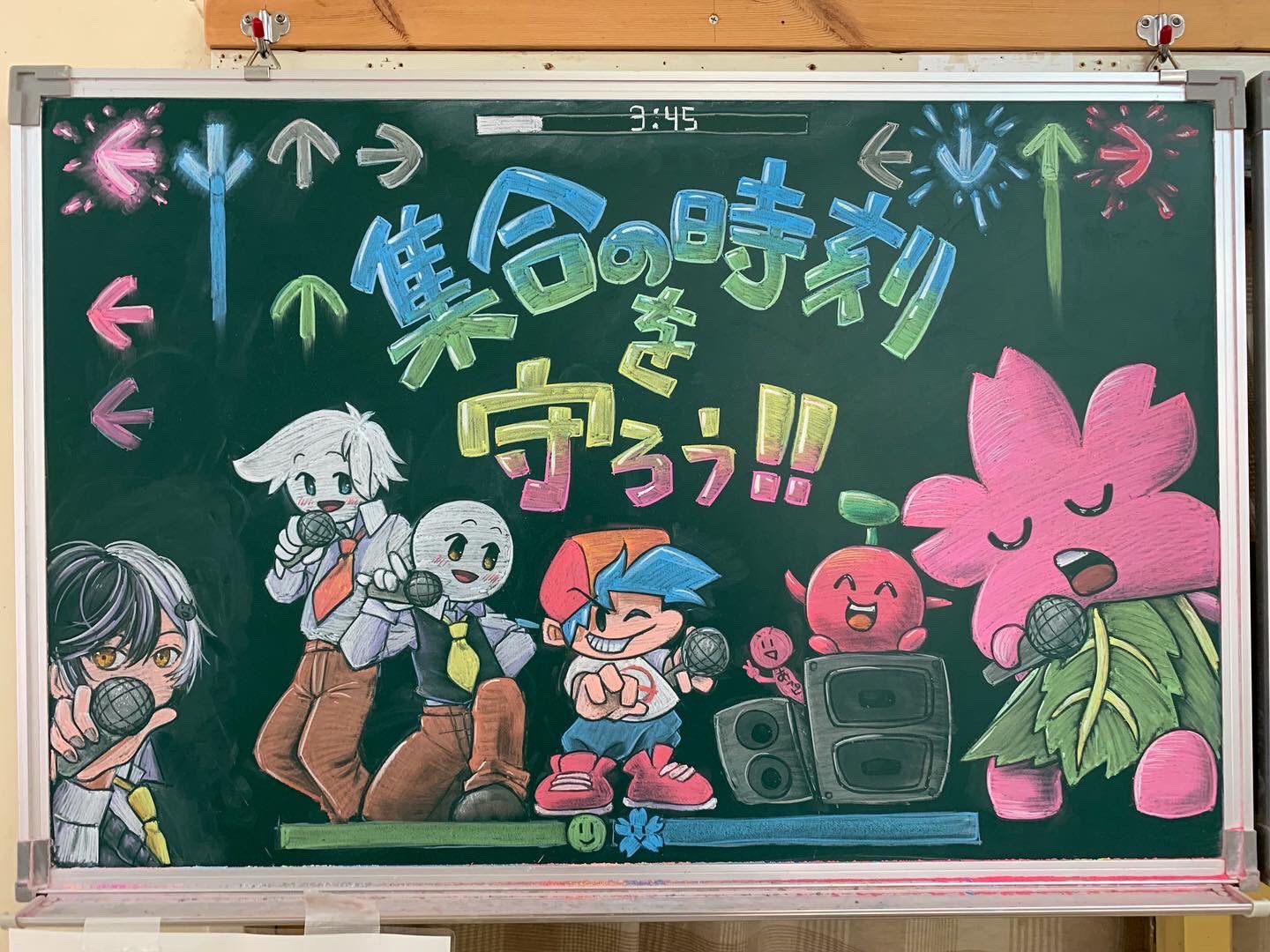 Mpo Ko ９月の黒板その 6年生のお手紙に可愛いイラストが描いてて オリキャラ描いて って書いてあったので描いてみた 子ども達が考えた絵を描くのも楽しいね 黒板アート 生活目標 まぜ太 Fnf T Co Wsnigql1de Twitter