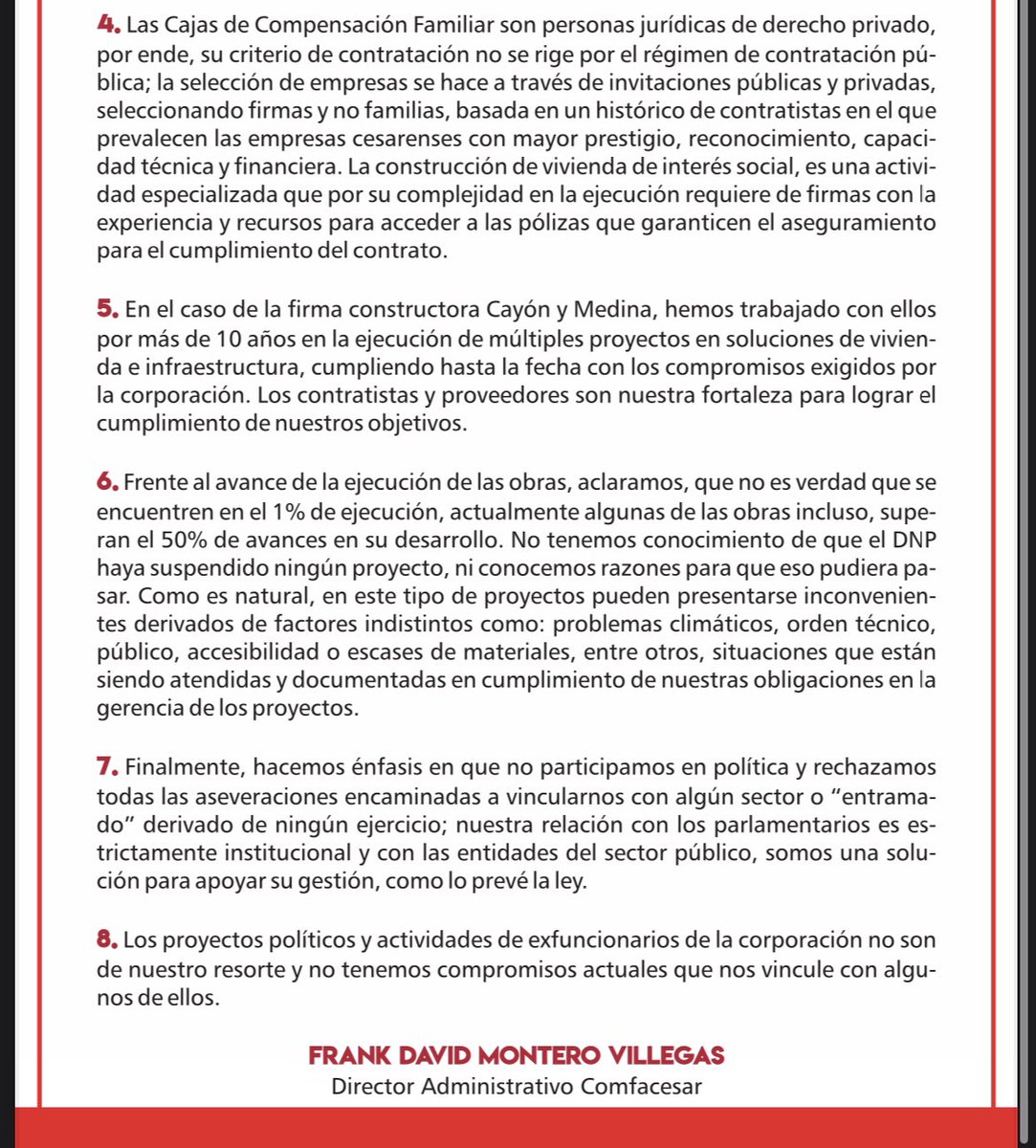 Mediante comunicado <a href="/comfacesar/">COMFACESAR</a> aclaró su papel contractual en la ejecución de proyectos del OCAD. La Caja no se dejó 'encuellar' de la congresista <a href="/CathyJuvinao/">Cathy Juvinao 🏛🇨🇴</a> en medio del enfrentamiento que sostiene con su colega <a href="/apecuello/">apecuello</a>.