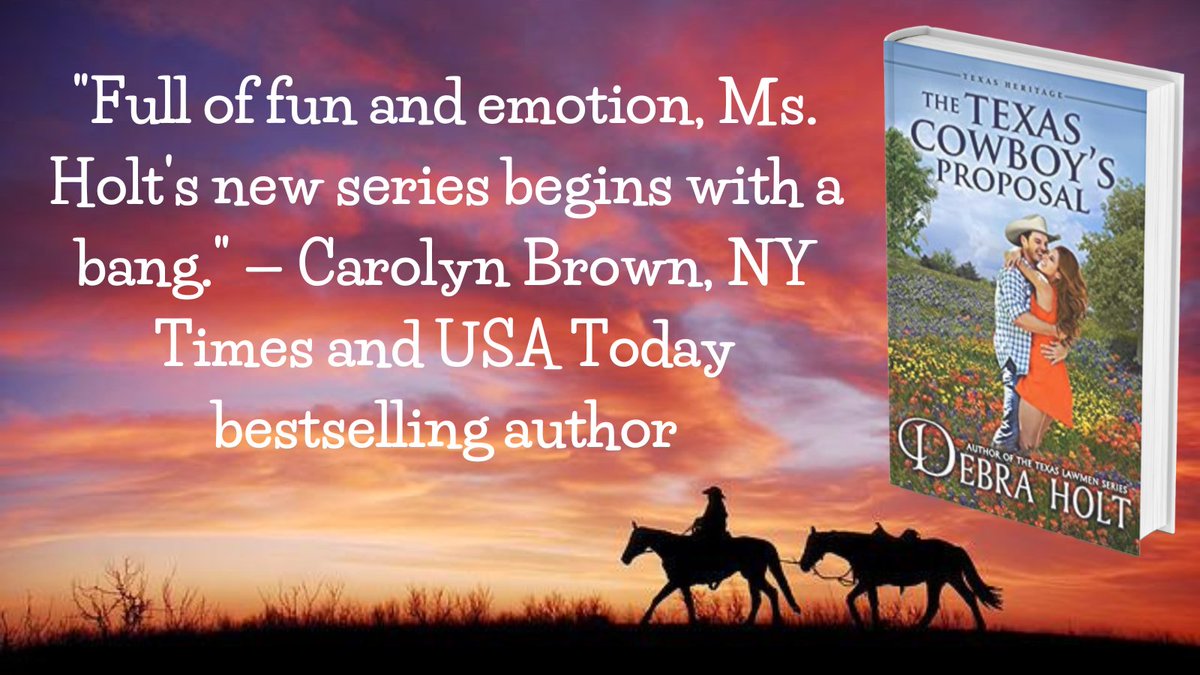 My new Texas Heritage Series launches 9/1 with The Texas Cowboy’s Proposal. "Full of fun and emotion, Ms. Holt's new series begins with a bang." — Carolyn Brown, NY Times &amp; USA Today bestselling author 

Get your copy at amzn.to/3wy1cAY or wherever you buy ebooks!