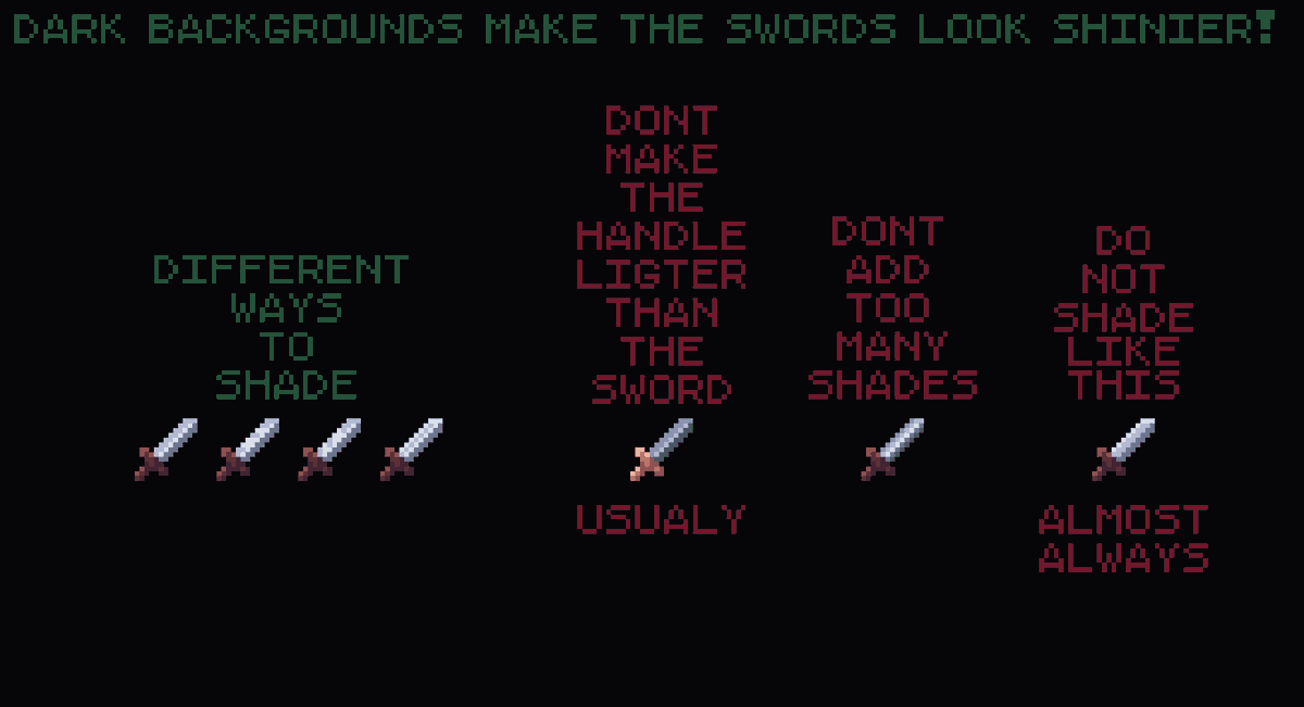 Bird_Buttocks's tweet photo. Here are some #informative tips on how to make swords in #pixelart for today's #pixel_dailies. https://t.co/mxUibQXJgk
