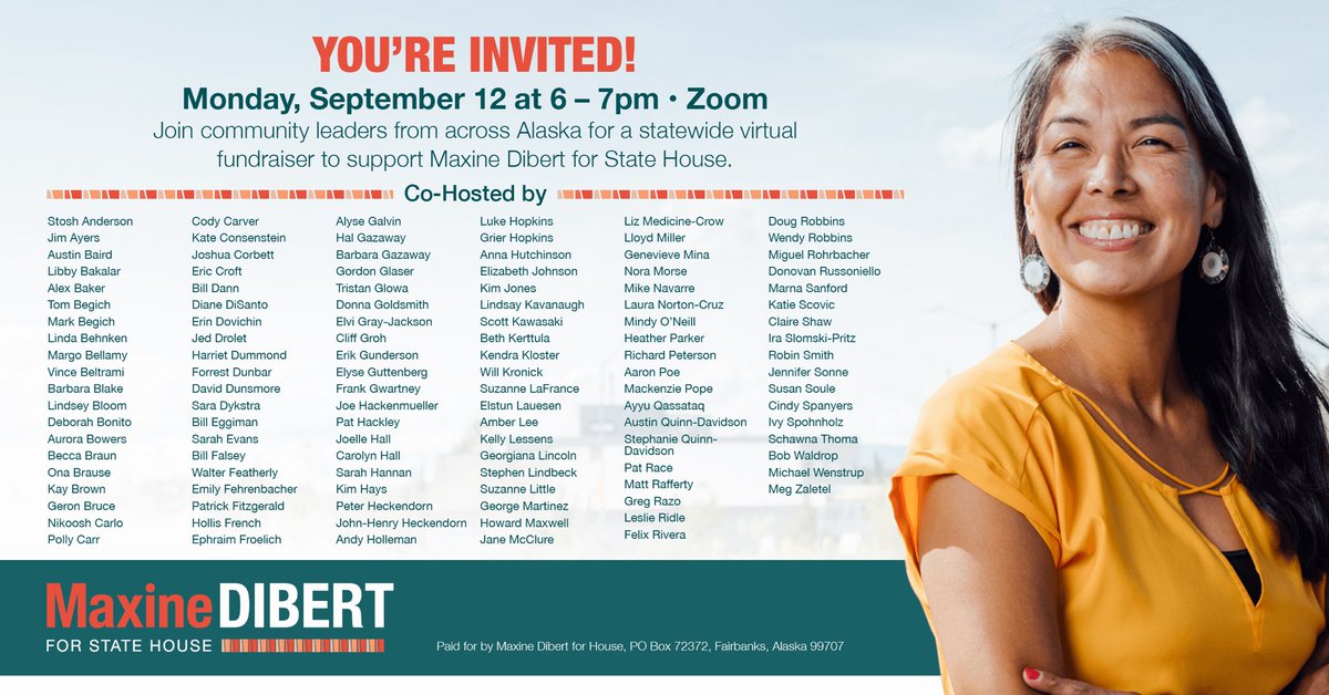 🎊 Join us on Monday! More than 100 leaders from across AK have signed on to cohost this event because they know what we know: This race is key to protecting the House Majority &amp; I believe I have what it takes to defeat my opponent. RT &amp; RSVP now: tinyurl.com/akformaxine #akleg