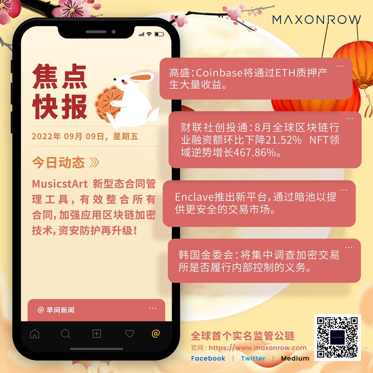 vincent5375's tweet photo. MAXONROW 焦点快报
2022年09月09日,星期五今日动态》
MusicstArt 新型态合同管理工具,有效整合所有合同,加强应用区块链加密技术,资安防护再升级!
全球首个实名监管公链
官网:https://t.co/8dJEGcGWcJ
Facebook 丨Twitter | Medium https://t.co/5P8yWCjZrm