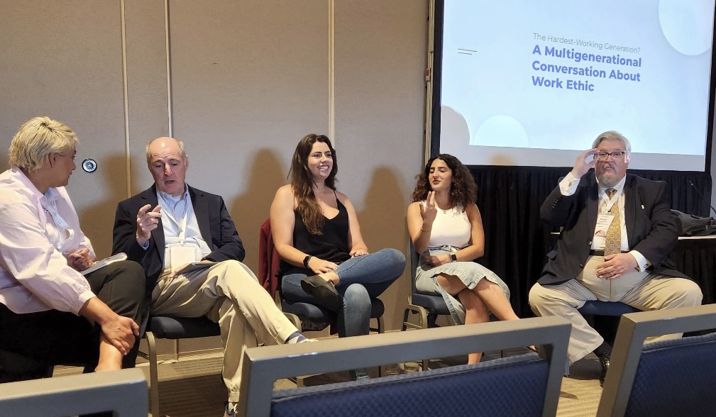 Facilitated 5 panelists representing 5 generations at
<a href="/CAWorkforce/">CWA</a> Meeting of the Minds to discuss work ethic.  I posed provocative questions to encourage fiery debate -- they decided to listen and empathize and ended up enjoying and respecting each other instead ;-)