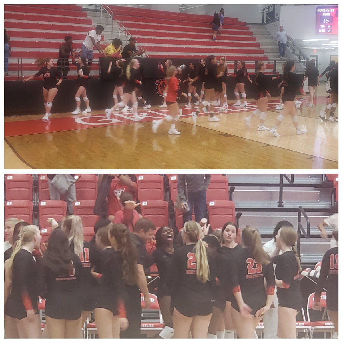 Congratulations to the NLB Volleyball team as they improve to 3-2 in conference play with a home victory against Rogers tonight. It was great to see our <a href="/Grizzlyftball/">NHS Grizzly Football</a>  team celebrate with them after the game.  Great job ladies.
