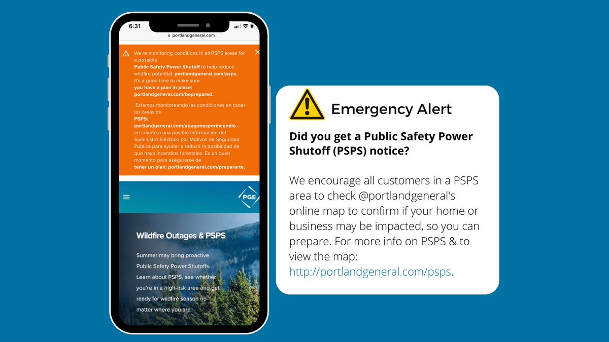 @portlandgeneral customers in all PSPS areas should check portlandgeneral.com/psps to confirm if their power may be impacted.