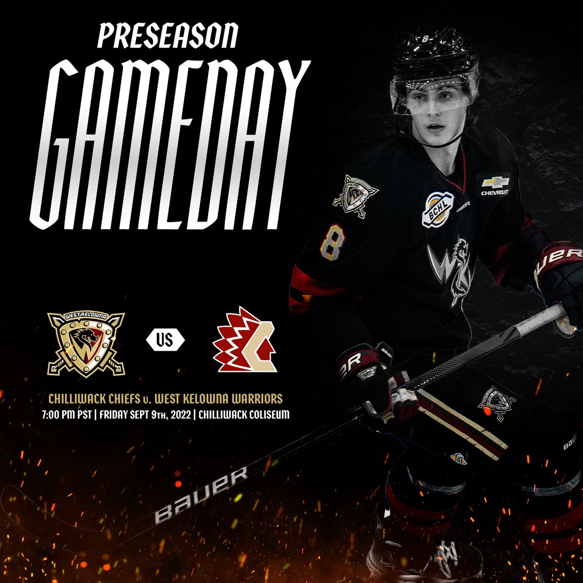 IT'S WARRIORS GAME DAY

Tonight's we open the preseason in Chilliwack. 

PREVIEW: bit.ly/3xxTuaz

⏰: 7:00pm
📍: Chilliwack Coliseum
🖥️: BCHLTV  
🎙️ : mixlr.com/bchlwarriors

#BCHL