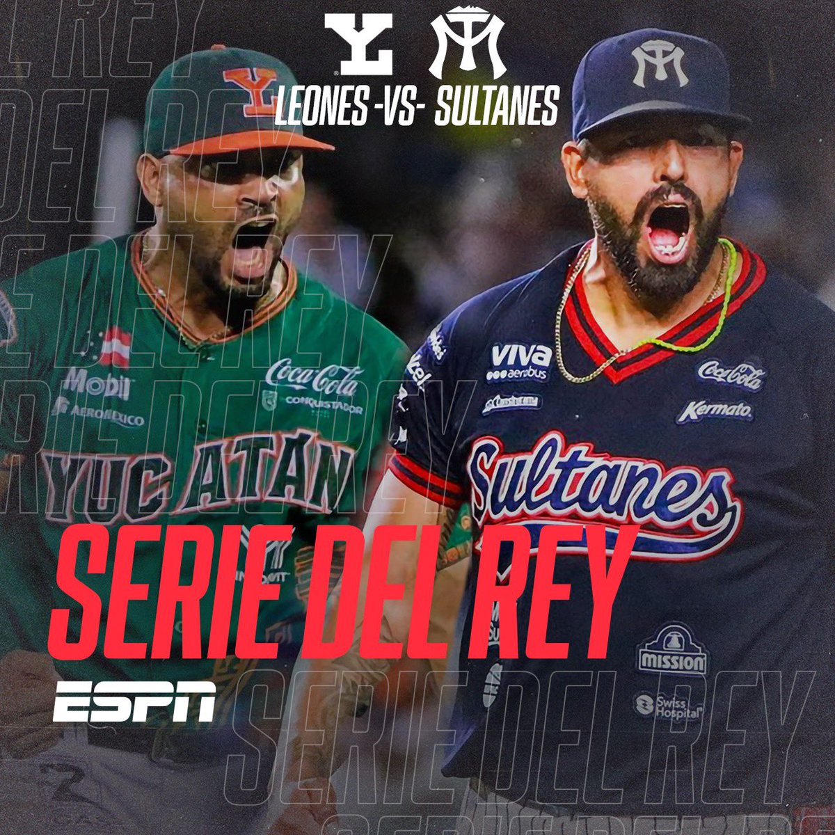 ESPNmx's tweet photo. 🔥 LA SERIE DEL REY 🔥

Por quinta ocasión @leonesdeyucatan y @SultanesOficial buscarán el título de la Liga Mexicana de Béisbol 💥⚾️🏆

¿Quién es tu favorito? 👀

#FinalSur #LigaMexicanaDeBeisbol https://t.co/3TxUpgIEBE