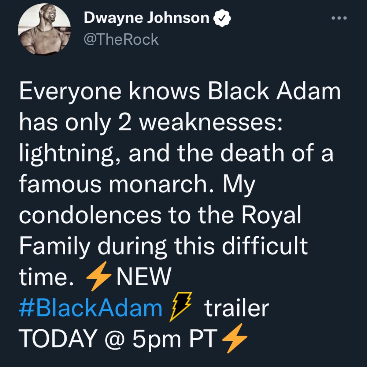 movie_muse_'s tweet photo. My favorite memes to come out of Queen Elizabeth's death are the Rock's fake tweets using it to market Black Adam https://t.co/YbQPvQMbbx