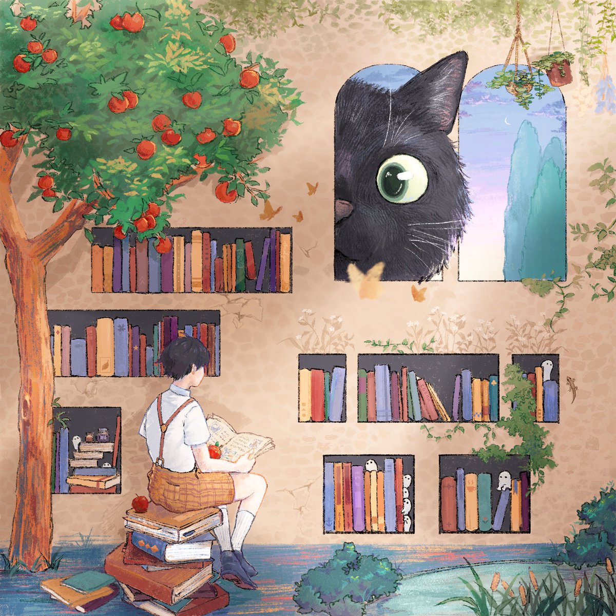 killerloop15's tweet photo. Try to attend the artmash project of this week while finishing my NijiEN member fanart🥳
#artmash
#procreate
#cat
#apple
#library https://t.co/rEDuljajQw