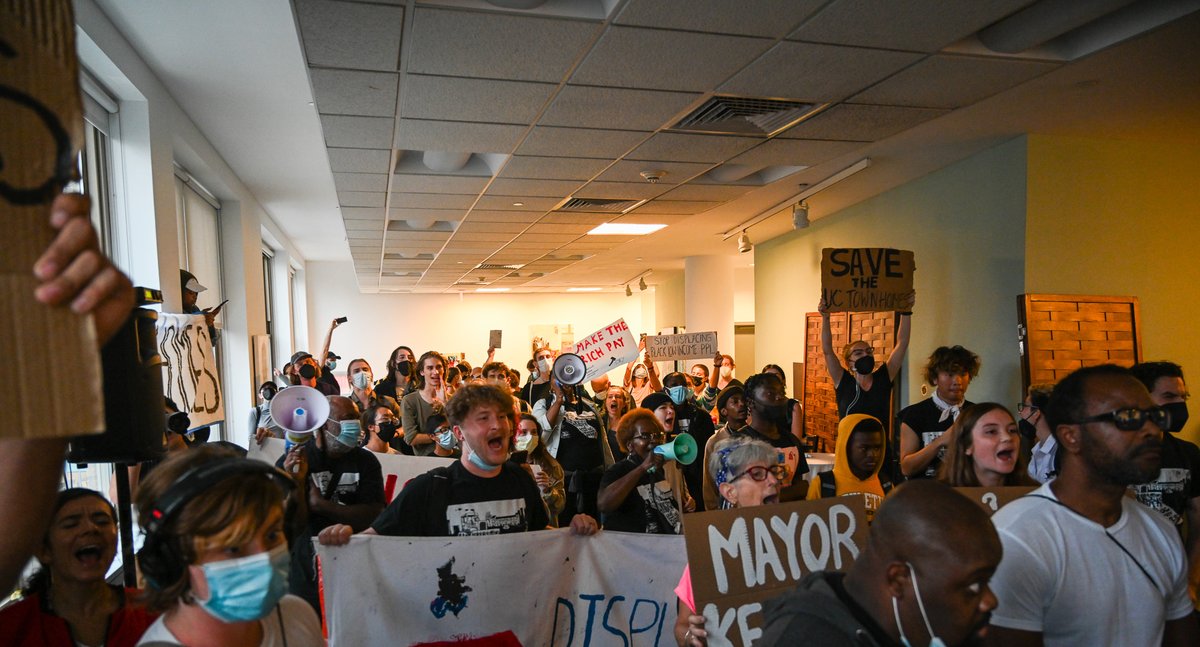 Photos of Sep. 7 rally/march to stop the eviction of UC Townhomes residents and surprise crashing into a developers indoor party. Activists are demanding more affordable housing and an end to evictions. Join the movement at <a href="/saveuctownhomes/">Save the UC Townhomes</a>
More photos: flic.kr/s/aHBqjA6d8B