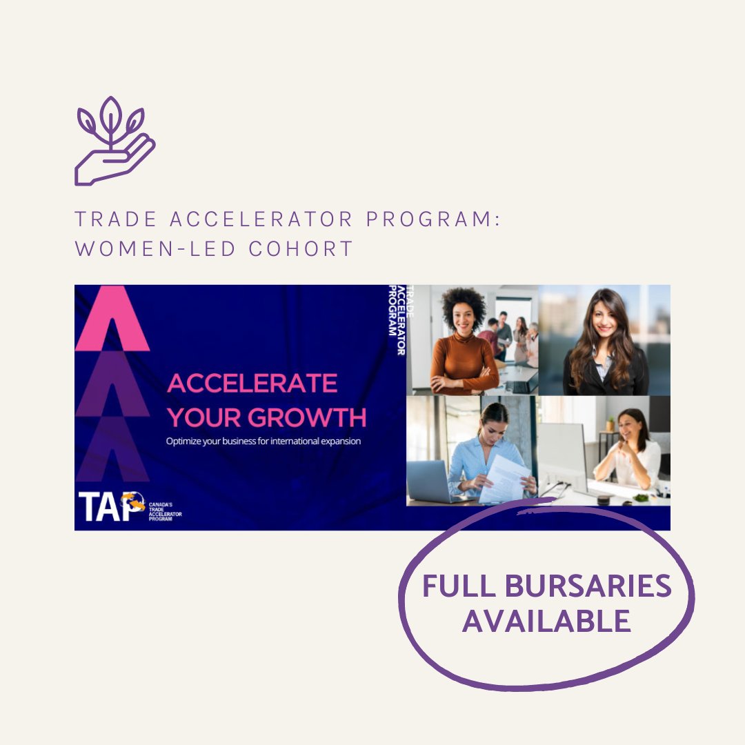 TheWeBCnews's tweet photo. The Trade Accelerator Program is running a Women-Led Cohort! Get hands-on support + feedback to create your export plan. 

FULL BURSARIES for WeBC clients—name us as referring org on your app. Deadline Oct. 25 https://t.co/9mTr7TMX7w
#tapcanada #WTCVANCOUVER #womenentrepreneurs https://t.co/XuYRTlnNM9