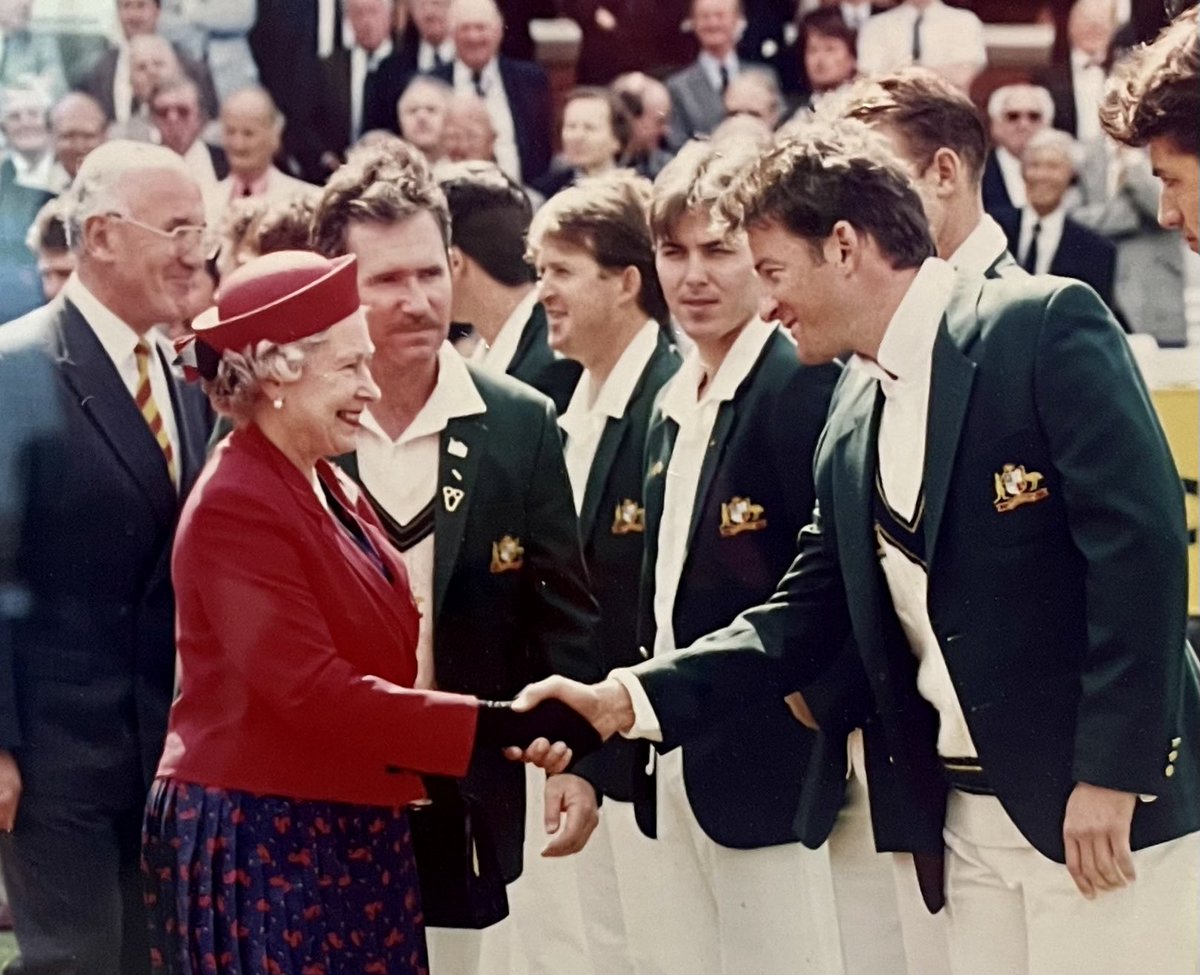 kimwaugh6's tweet photo. Mark was was lucky enough to meet the Queen when he was playing cricket for Australia.                  Rip 💕 https://t.co/oJngW6Vv6a